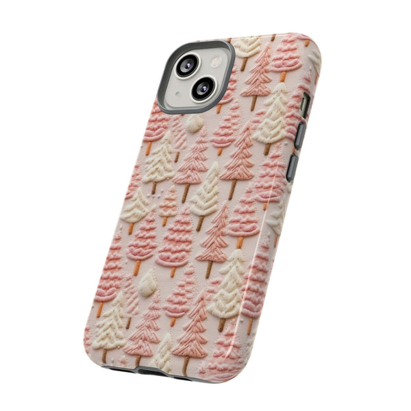 Pink Christmas Trees 3D Embroidery Phone Case for iPhone, Samsung, Pixel