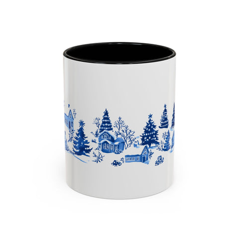 Blue Winter Village Art Mug - Holiday Christmas Cup Gift for Coffee, Tea, Hot Cocoa