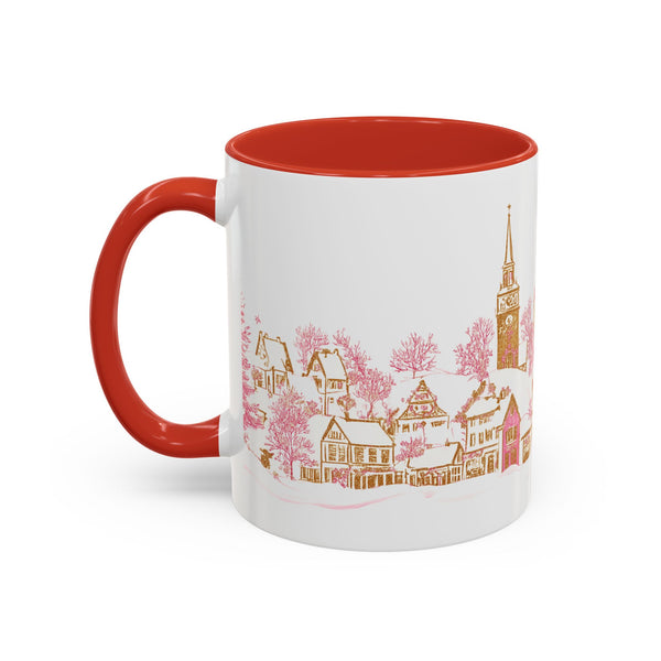 Pink Christmas Village Mug - Festive Aesthetic Holiday Cup for Coffee, Tea, Hot Cocoa