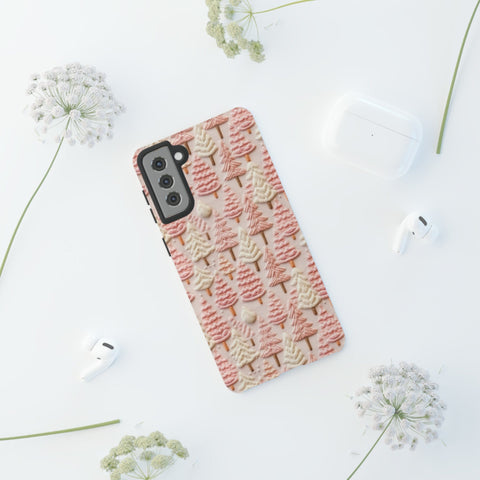 Pink Christmas Trees 3D Embroidery Phone Case for iPhone, Samsung, Pixel
