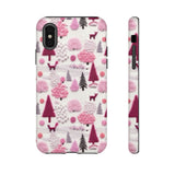 Pink Winter Woodland Aesthetic Embroidery Phone Case for iPhone, Samsung, Pixel iPhone X / Glossy