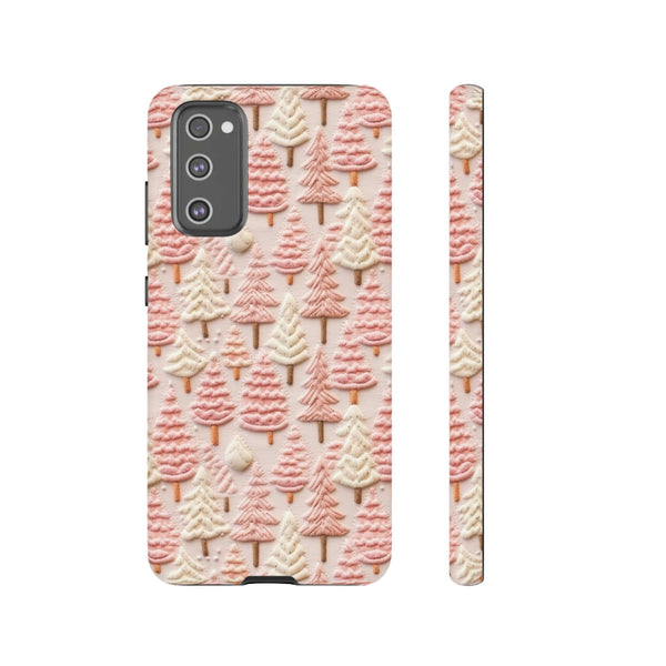 Pink Christmas Trees 3D Embroidery Phone Case for iPhone, Samsung, Pixel
