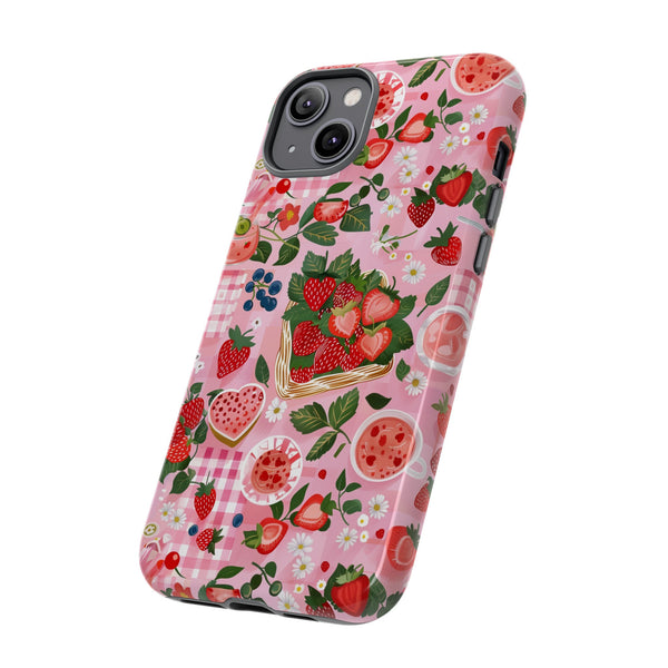 Strawberry Collage Phone Case - Pink Trendy Aesthetic Protective Phone Cover for iPhone, Samsung, Pixel