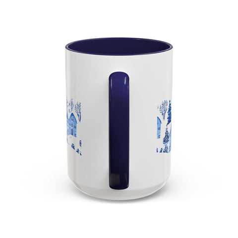 Blue Winter Village Art Mug - Holiday Christmas Cup Gift for Coffee, Tea, Hot Cocoa
