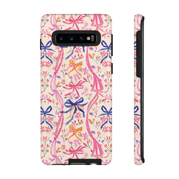 Whirly Bows Phone Case - Pink Preppy Flowers Protective Cover for iPhone, Samsung, Pixel