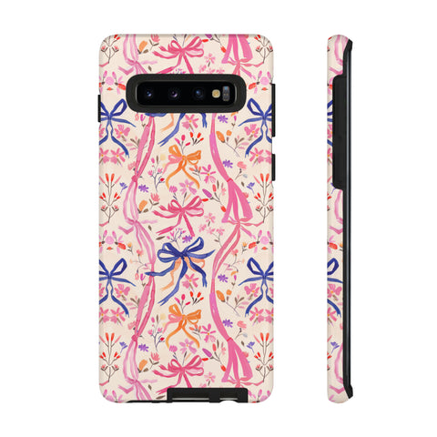 Whirly Bows Phone Case - Pink Preppy Flowers Protective Cover for iPhone, Samsung, Pixel