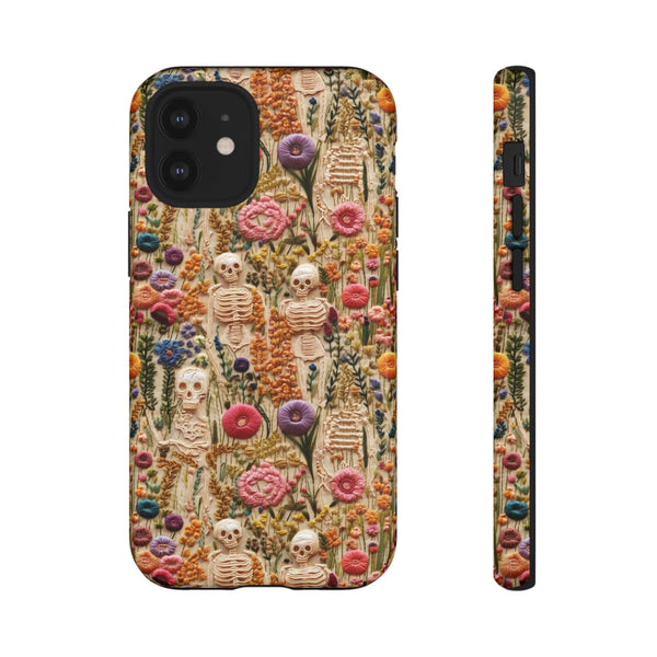 Skeletons in Bloom Garden 3D Aesthetic Phone Case for iPhone, Samsung, Pixel