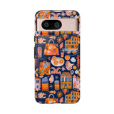 Citrus Coast Collage Phone Case - Blue Orange Trendy Coastal Art Protective Phone Cover for iPhone, Samsung, Pixel