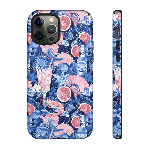 Beachy Blue Collage Phone Case - Trendy Navy Blue and Pink Aesthetic Protective Phone Cover for iPhone, Samsung, Pixel