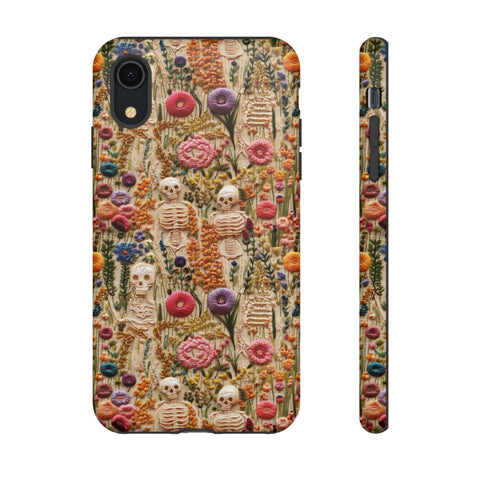Skeletons in Bloom Garden 3D Aesthetic Phone Case for iPhone, Samsung, Pixel