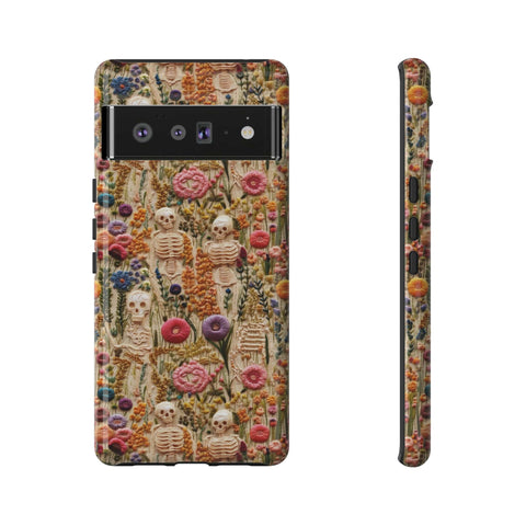 Skeletons in Bloom Garden 3D Aesthetic Phone Case for iPhone, Samsung, Pixel
