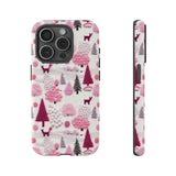 Pink Winter Woodland Aesthetic Embroidery Phone Case for iPhone, Samsung, Pixel iPhone 15 Pro / Glossy