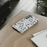 Bookshelf Phone Case - Blue and White Floral Books Protective Cover for iPhone, Samsung, Pixel