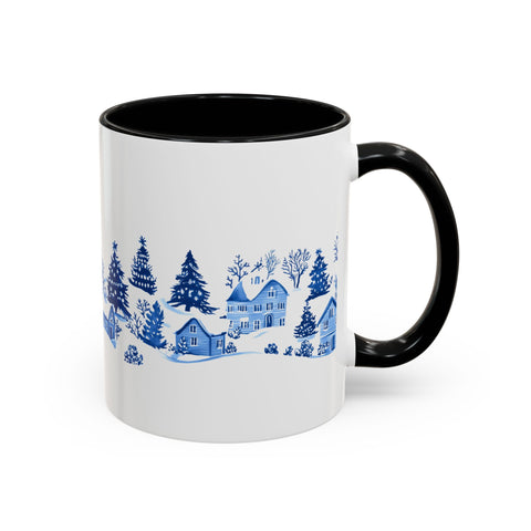 Blue Winter Village Art Mug - Holiday Christmas Cup Gift for Coffee, Tea, Hot Cocoa