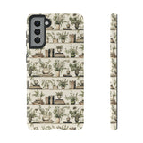 Bookshelf Phone Case - Neutral Beige Books and Plants Protective Cover for iPhone, Samsung, Pixel