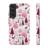 Pink Winter Woodland Aesthetic Embroidery Phone Case for iPhone, Samsung, Pixel Samsung Galaxy S22 / Glossy