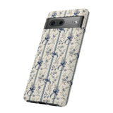 Blue Bow Phone Case - Vintage Floral Preppy Protective Phone Cover for iPhone, Samsung, Pixel