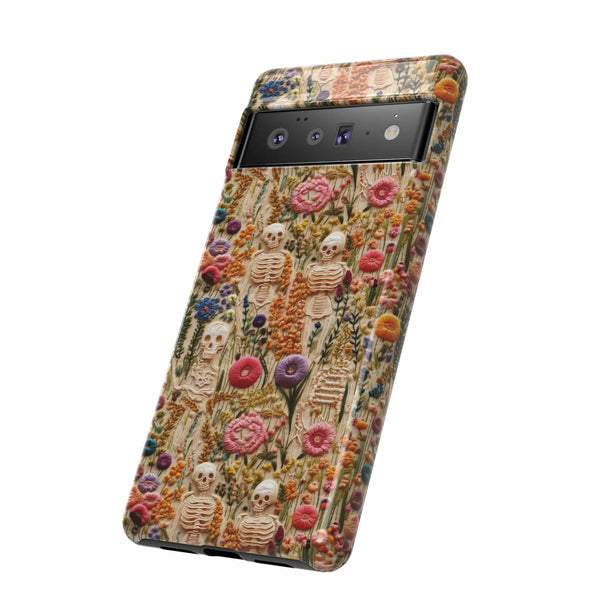 Skeletons in Bloom Garden 3D Aesthetic Phone Case for iPhone, Samsung, Pixel