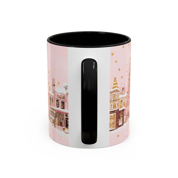 Pink Christmas Town Mug - Festive Holiday Village Art Cup for Coffee, Tea, Hot Chocolate