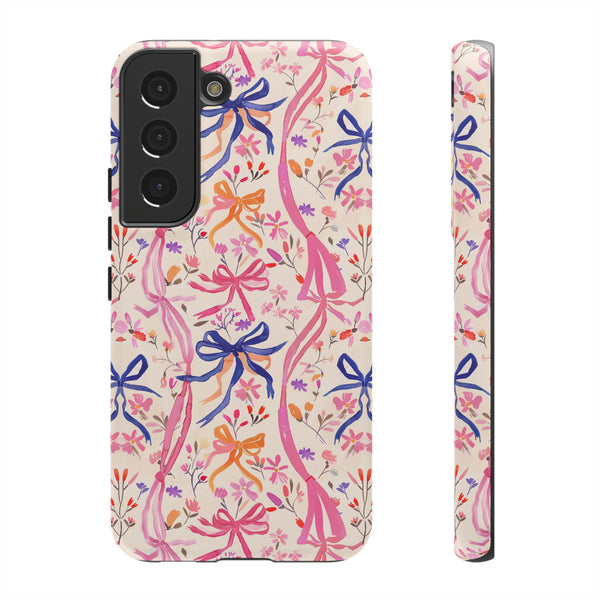 Whirly Bows Phone Case - Pink Preppy Flowers Protective Cover for iPhone, Samsung, Pixel