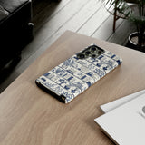 Bookshelf Phone Case - Blue and White Floral Books Protective Cover for iPhone, Samsung, Pixel