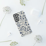 Bookshelf Phone Case - Blue and White Floral Books Protective Cover for iPhone, Samsung, Pixel