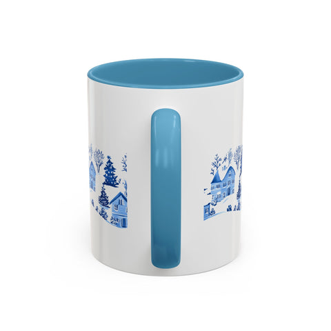 Blue Winter Village Art Mug - Holiday Christmas Cup Gift for Coffee, Tea, Hot Cocoa