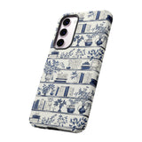 Bookshelf Phone Case - Blue and White Floral Books Protective Cover for iPhone, Samsung, Pixel