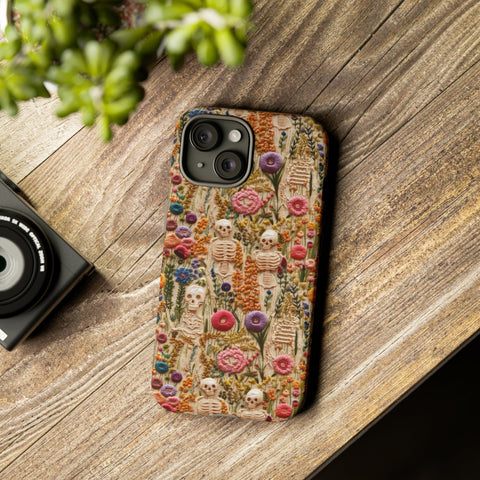Skeletons in Bloom Garden 3D Aesthetic Phone Case for iPhone, Samsung, Pixel