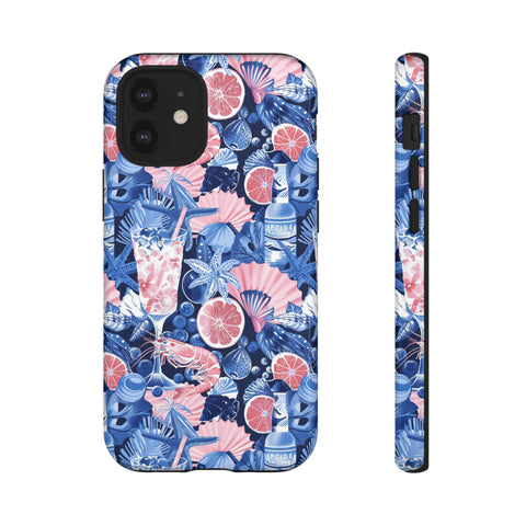 Beachy Blue Collage Phone Case - Trendy Navy Blue and Pink Aesthetic Protective Phone Cover for iPhone, Samsung, Pixel