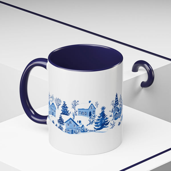 Blue Winter Village Art Mug - Holiday Christmas Cup Gift for Coffee, Tea, Hot Cocoa