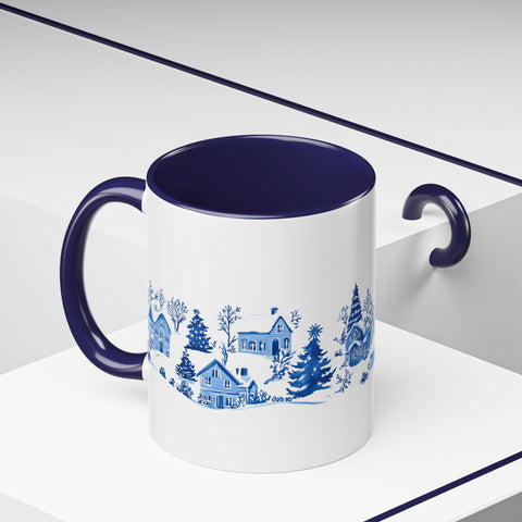 Blue Winter Village Art Mug - Holiday Christmas Cup Gift for Coffee, Tea, Hot Cocoa