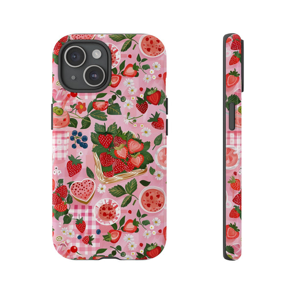 Strawberry Collage Phone Case - Pink Trendy Aesthetic Protective Phone Cover for iPhone, Samsung, Pixel