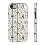 Blue Bow Phone Case - Vintage Floral Preppy Protective Phone Cover for iPhone, Samsung, Pixel