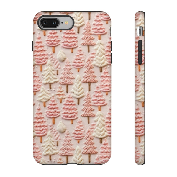 Pink Christmas Trees 3D Embroidery Phone Case for iPhone, Samsung, Pixel