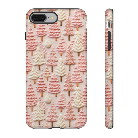 Pink Christmas Trees 3D Embroidery Phone Case for iPhone, Samsung, Pixel
