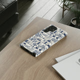 Bookshelf Phone Case - Blue and White Floral Books Protective Cover for iPhone, Samsung, Pixel