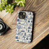 Bookshelf Phone Case - Blue and White Floral Books Protective Cover for iPhone, Samsung, Pixel