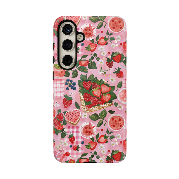 Strawberry Collage Phone Case - Pink Trendy Aesthetic Protective Phone Cover for iPhone, Samsung, Pixel