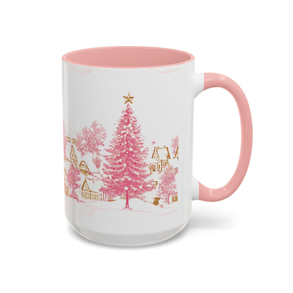 Pink Christmas Village Mug - Festive Aesthetic Holiday Cup for Coffee, Tea, Hot Cocoa