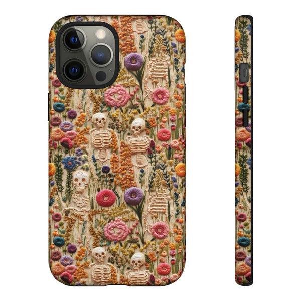 Skeletons in Bloom Garden 3D Aesthetic Phone Case for iPhone, Samsung, Pixel