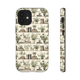 Bookshelf Phone Case - Neutral Beige Books and Plants Protective Cover for iPhone, Samsung, Pixel