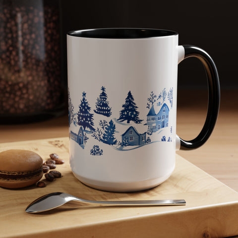 Blue Winter Village Art Mug - Holiday Christmas Cup Gift for Coffee, Tea, Hot Cocoa