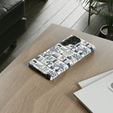 Bookshelf Phone Case - Blue and White Floral Books Protective Cover for iPhone, Samsung, Pixel