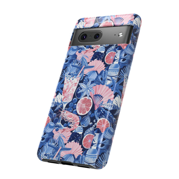 Beachy Blue Collage Phone Case - Trendy Navy Blue and Pink Aesthetic Protective Phone Cover for iPhone, Samsung, Pixel