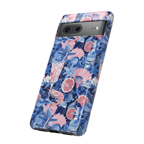 Beachy Blue Collage Phone Case - Trendy Navy Blue and Pink Aesthetic Protective Phone Cover for iPhone, Samsung, Pixel