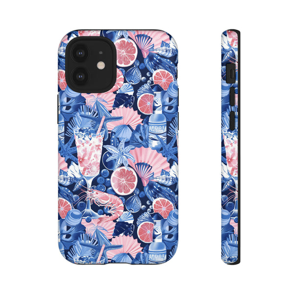 Beachy Blue Collage Phone Case - Trendy Navy Blue and Pink Aesthetic Protective Phone Cover for iPhone, Samsung, Pixel