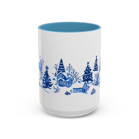 Blue Winter Village Art Mug - Holiday Christmas Cup Gift for Coffee, Tea, Hot Cocoa