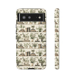 Bookshelf Phone Case - Neutral Beige Books and Plants Protective Cover for iPhone, Samsung, Pixel