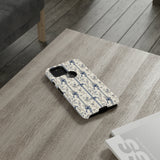 Blue Bow Phone Case - Vintage Floral Preppy Protective Phone Cover for iPhone, Samsung, Pixel